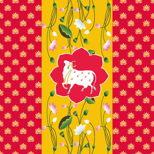 Yellow Pichwai Red Lotus Backdrop Cloth