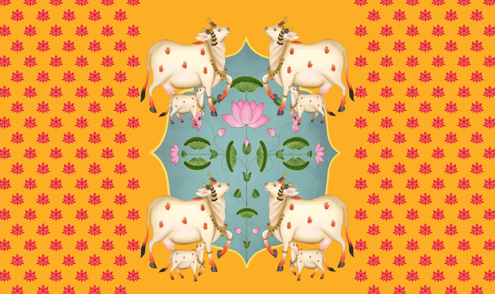 Yellow Lotus Pichwai Backdrop Cloth