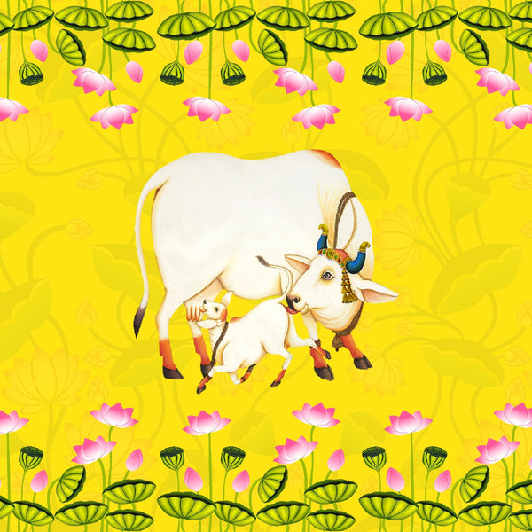 Pichwai Mom and Baby Cow Backdrop Cloth
