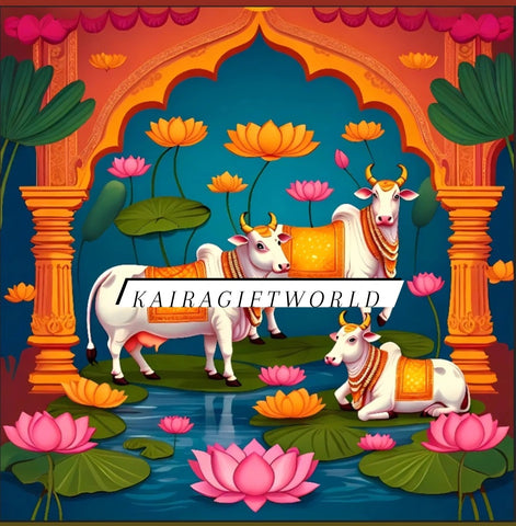 Cow Lotus Backdrop Cloth