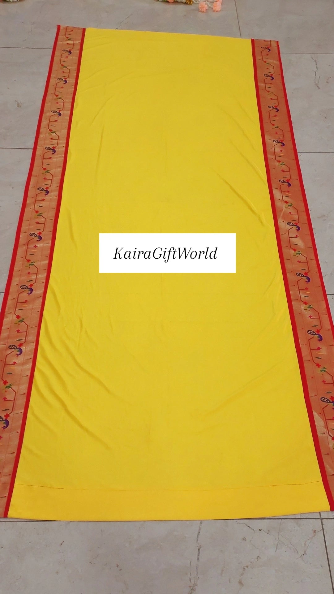 Satin Yellow Backdrop with Paithani Border!!!