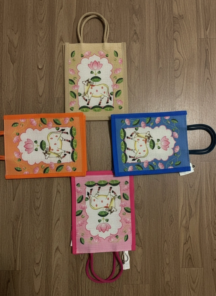 Pichwai cow Print Jute Bag!!!