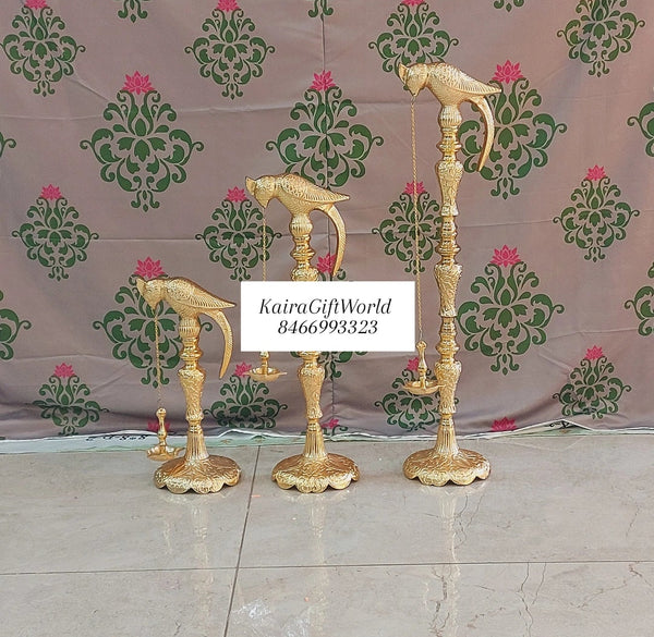 Brass Parrot/Hanging Diya,Set of 3!!! - KairaGiftWorld