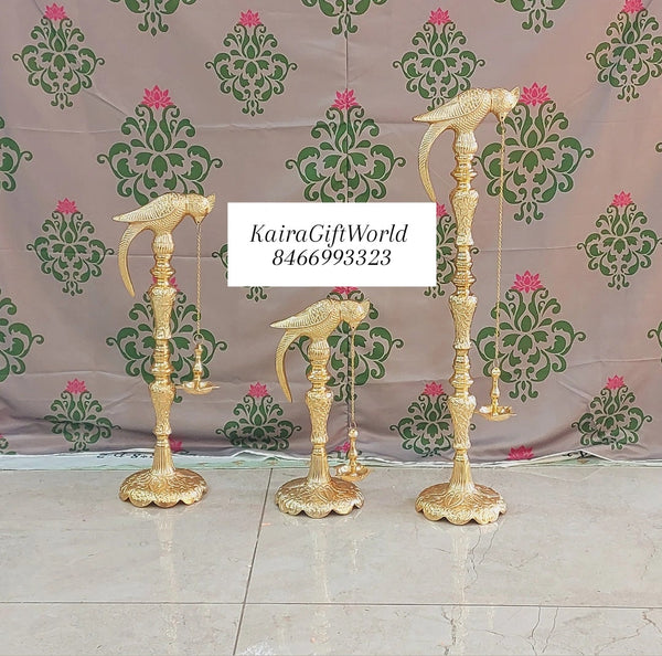 Brass Parrot/Hanging Diya,Set of 3!!! - KairaGiftWorld