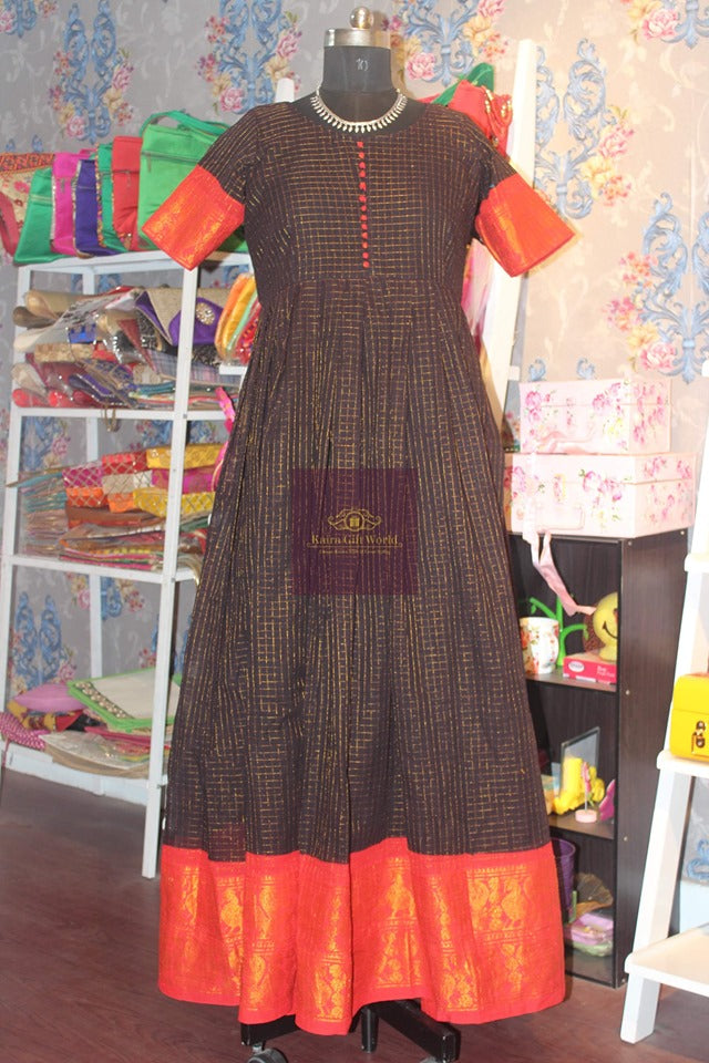 Handloom Cotton Long Anarkali-anarkali-KairaGiftWorld