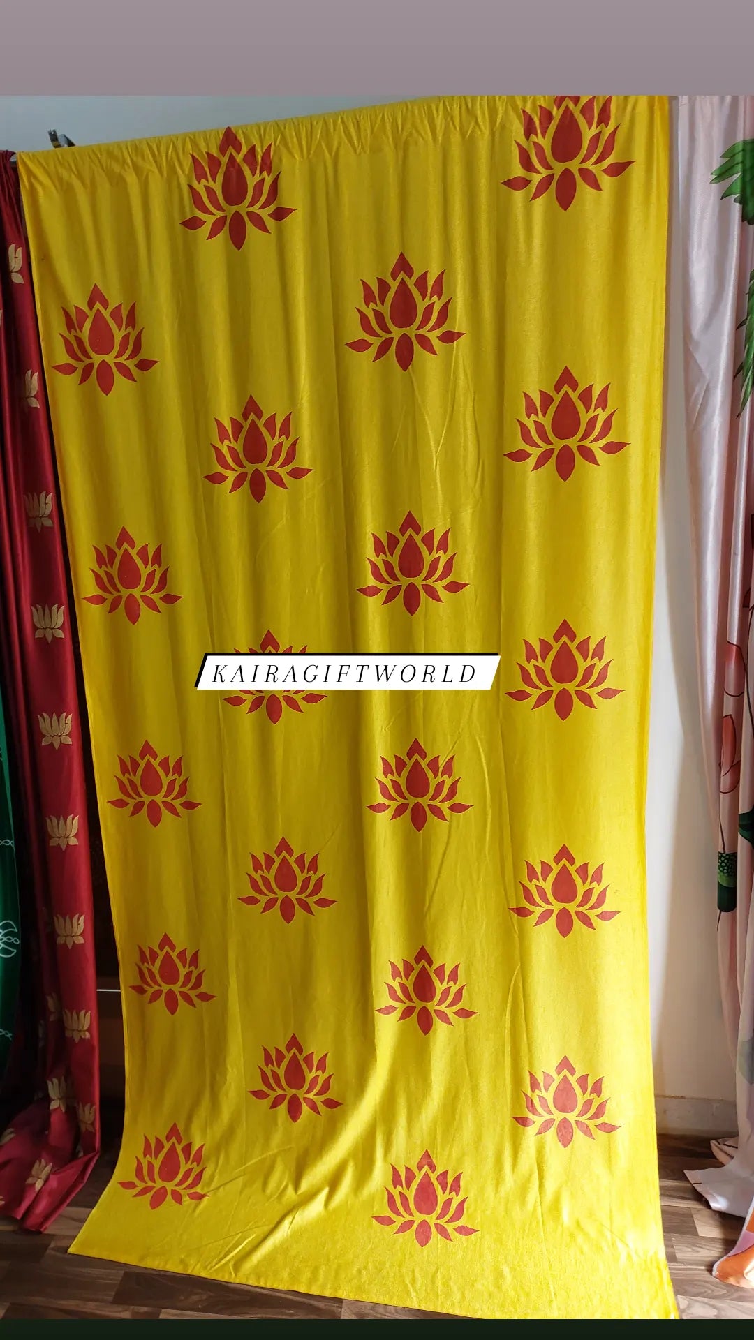 Satin Yellow with Red Lotus Backdrop Cloth