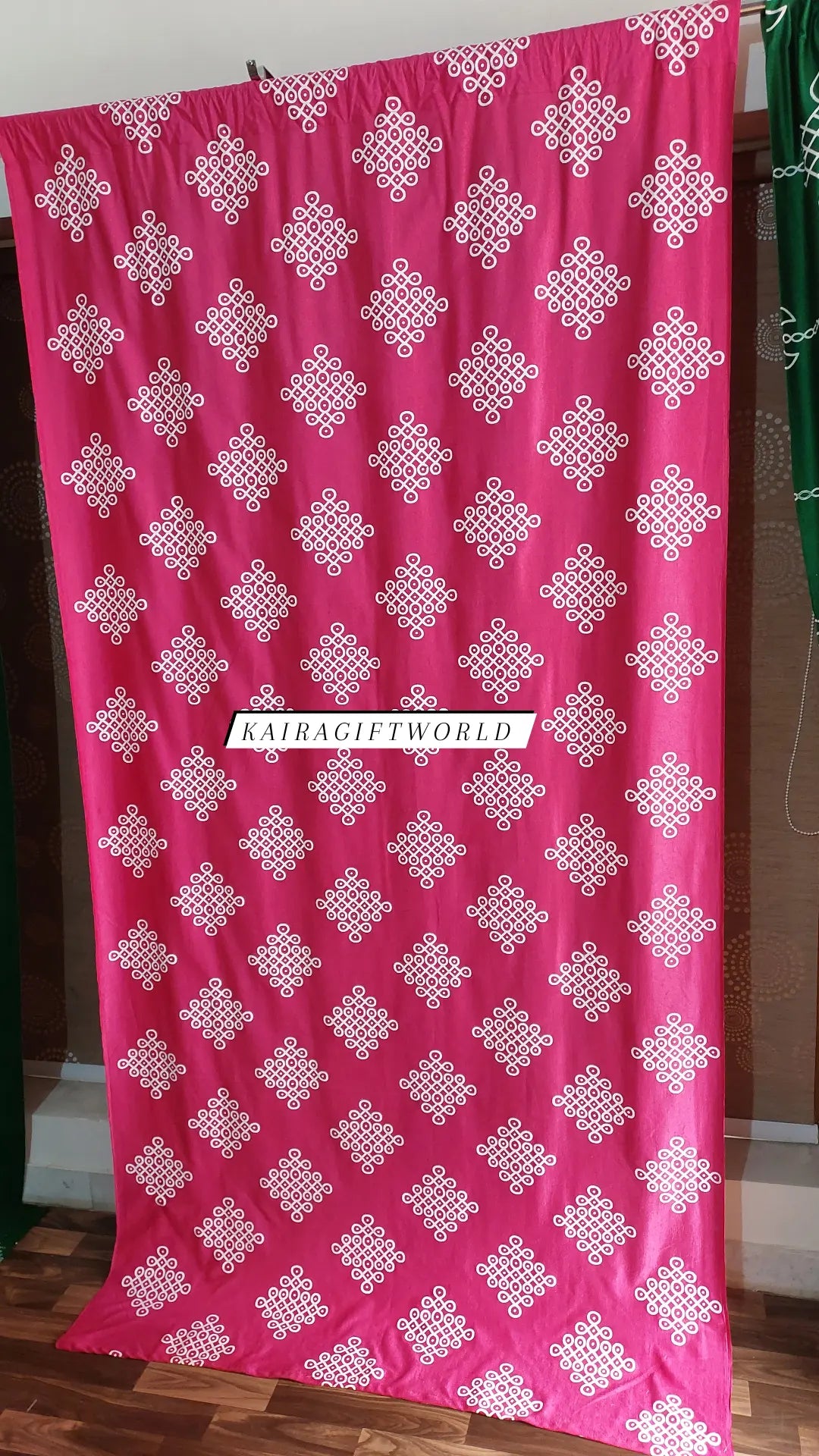 Satin Pink white kolam Backdrop Cloth